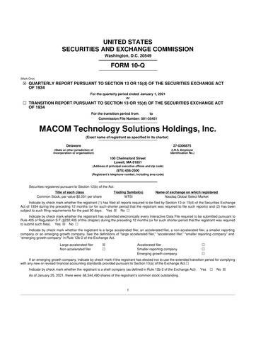 Miniature MACOM Technology Solutions 10-Q Rapport trimestriel 2021 