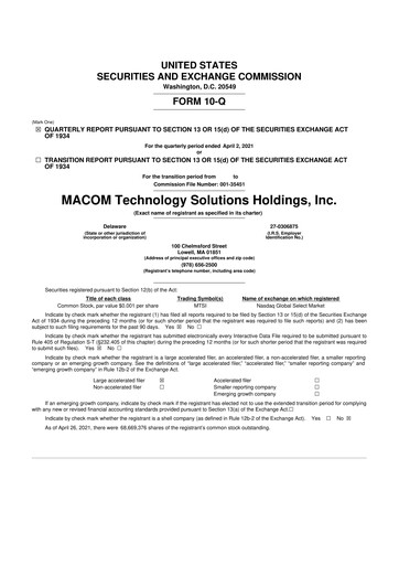 Miniature MACOM Technology Solutions 10-Q Rapport trimestriel 2021 