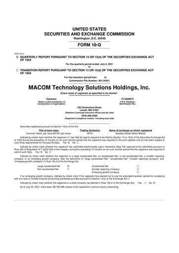 Miniature MACOM Technology Solutions 10-Q Rapport trimestriel 2021 