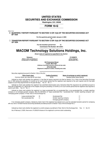 Miniature MACOM Technology Solutions 10-Q Rapport trimestriel 2025 