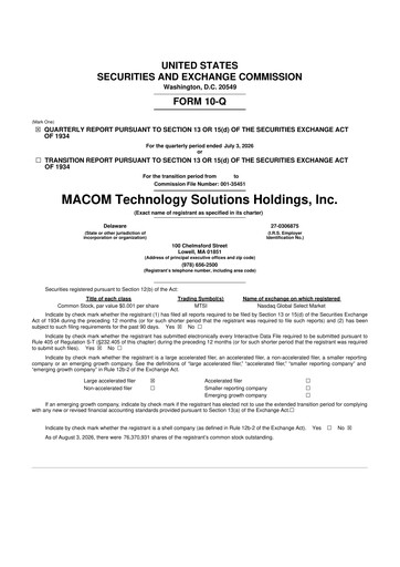 Vorschaubild MACOM Technology Solutions 10-Q Quartalsbericht 2026 