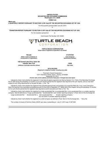 Thumbnail Turtle Beach Corp
 10-Q Quarterly Report FY2014 