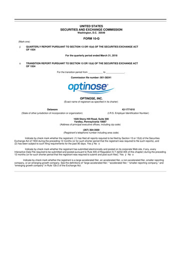 Thumbnail OptiNose 10-Q Quarterly Report FY2018 
