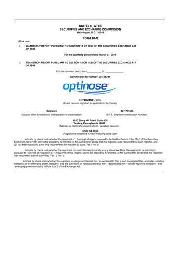 Thumbnail OptiNose 10-Q Quarterly Report FY2019 