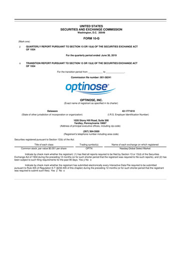Thumbnail OptiNose 10-Q Quarterly Report FY2019 