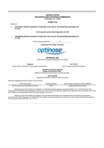Thumbnail OptiNose 10-Q Quarterly Report FY2019 