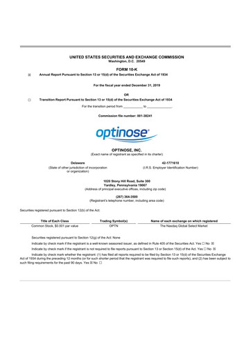 Miniature OptiNose 10-K Rapport annuel 2019