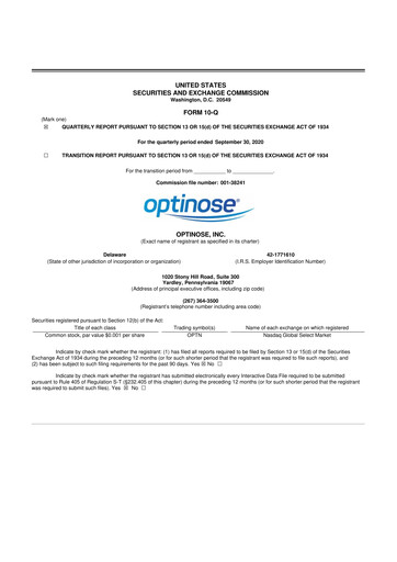 Thumbnail OptiNose 10-Q Quarterly Report FY2020 