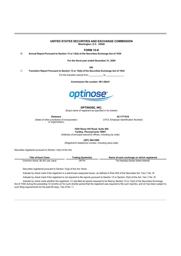 Miniature OptiNose 10-K Rapport annuel 2020