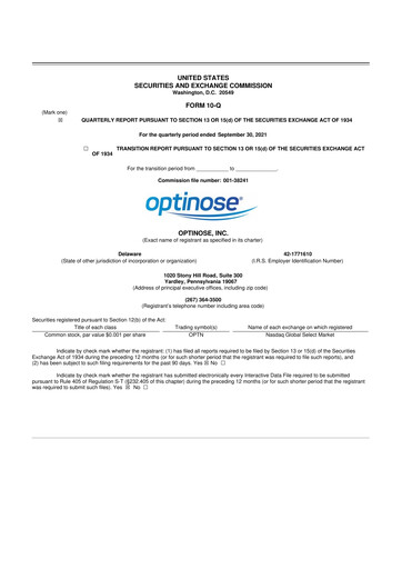 Thumbnail OptiNose 10-Q Quarterly Report FY2021 