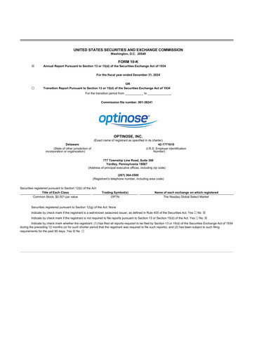 Miniature OptiNose 10-K Rapport annuel 2024
