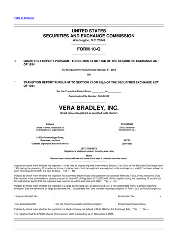 Thumbnail Vera Bradley
 10-Q Quarterly Report FY2016 