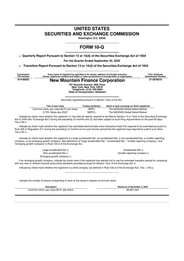 Thumbnail New Mountain Finance Corporation 10-Q Quarterly Report FY 