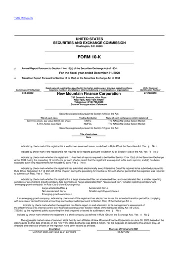 Thumbnail New Mountain Finance Corporation 10-K Annual Report 