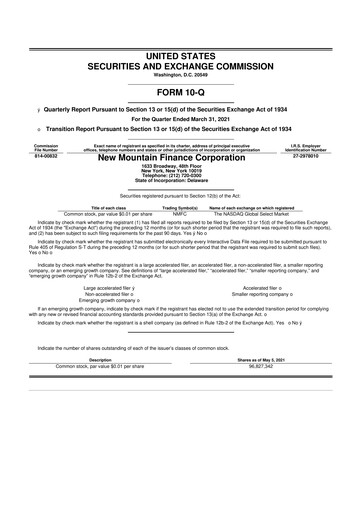 Thumbnail New Mountain Finance Corporation 10-Q Quarterly Report FY 