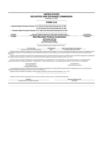 Thumbnail New Mountain Finance Corporation 10-Q Quarterly Report FY 
