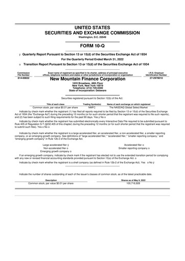 Thumbnail New Mountain Finance Corporation 10-Q Quarterly Report FY 