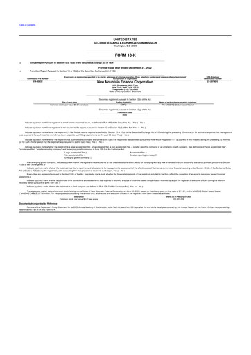 Thumbnail New Mountain Finance Corporation 10-K Annual Report 