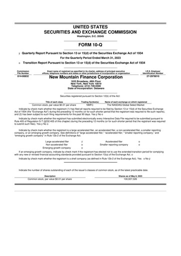 Thumbnail New Mountain Finance Corporation 10-Q Quarterly Report FY 