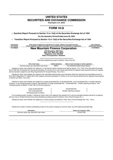 Thumbnail New Mountain Finance Corporation 10-Q Quarterly Report FY2023 