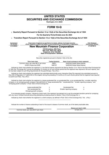 Thumbnail New Mountain Finance Corporation 10-Q Quarterly Report FY2024 