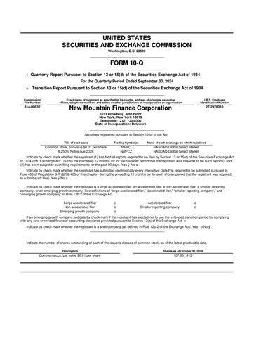 Thumbnail New Mountain Finance Corporation 10-Q Quarterly Report FY2024 
