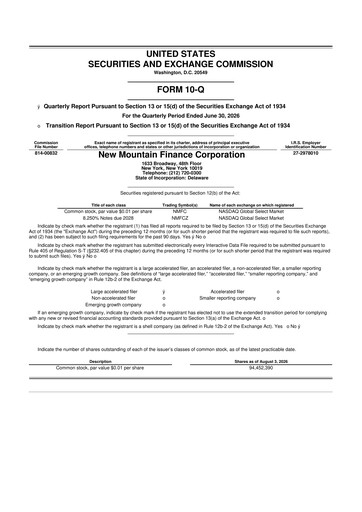 Thumbnail New Mountain Finance Corporation 10-Q Quarterly Report FY2026 