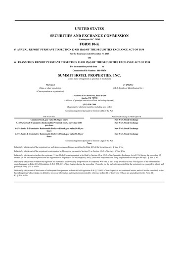 Miniature Summit Hotel Properties 10-K Rapport annuel 2017