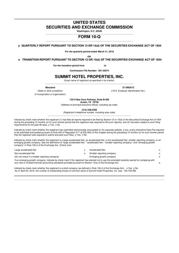 Thumbnail Summit Hotel Properties 10-Q Quarterly Report FY2018 