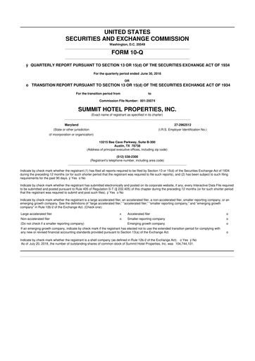 Thumbnail Summit Hotel Properties 10-Q Quarterly Report FY2018 
