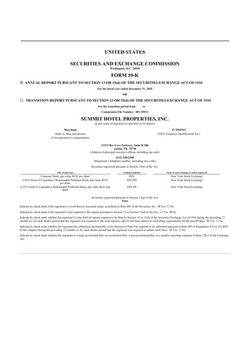 Miniature Summit Hotel Properties 10-K Rapport annuel 2020