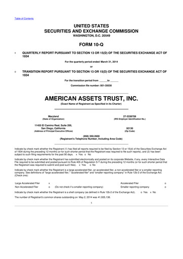 Vorschaubild American Assets Trust
 10-Q Quartalsbericht 2014 