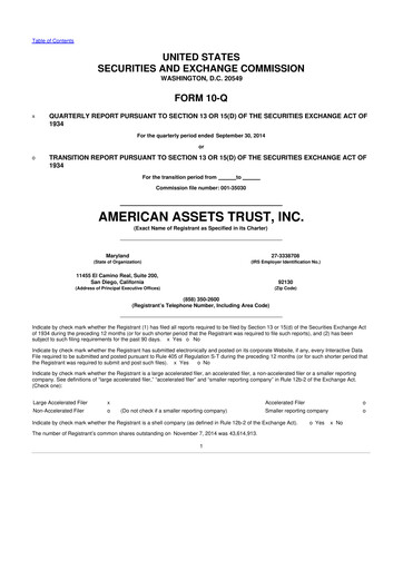 Vorschaubild American Assets Trust
 10-Q Quartalsbericht 2014 