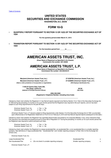 Vorschaubild American Assets Trust
 10-Q Quartalsbericht  