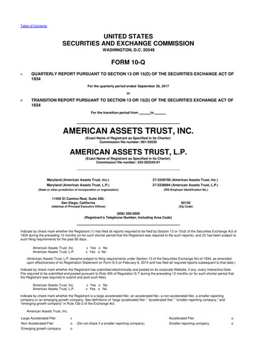 Vorschaubild American Assets Trust
 10-Q Quartalsbericht  