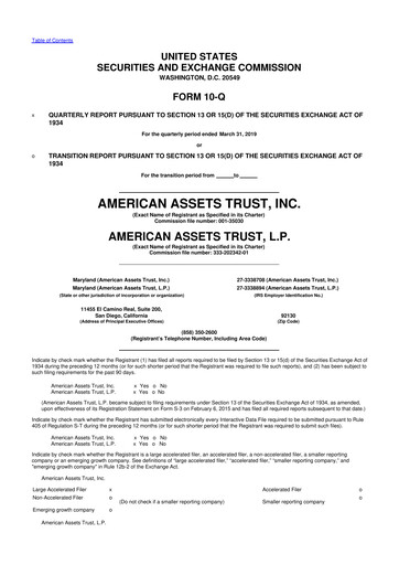 Vorschaubild American Assets Trust
 10-Q Quartalsbericht  