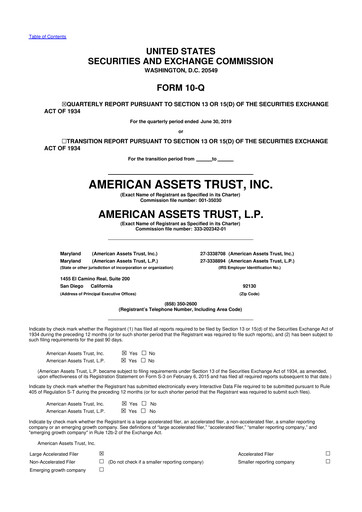 Vorschaubild American Assets Trust
 10-Q Quartalsbericht 2019 