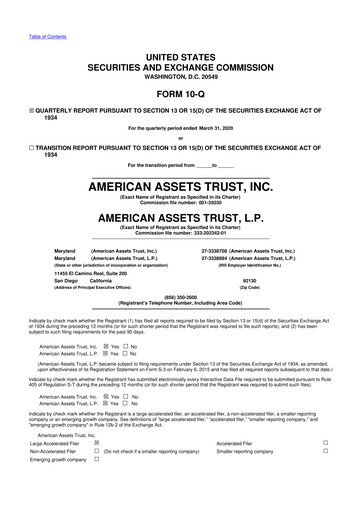 Vorschaubild American Assets Trust
 10-Q Quartalsbericht 2020 