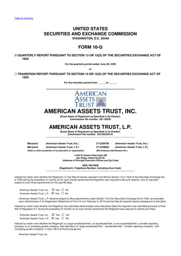 Vorschaubild American Assets Trust
 10-Q Quartalsbericht 2020 