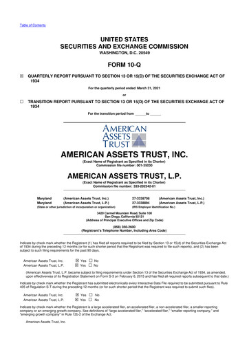 Vorschaubild American Assets Trust
 10-Q Quartalsbericht 2021 