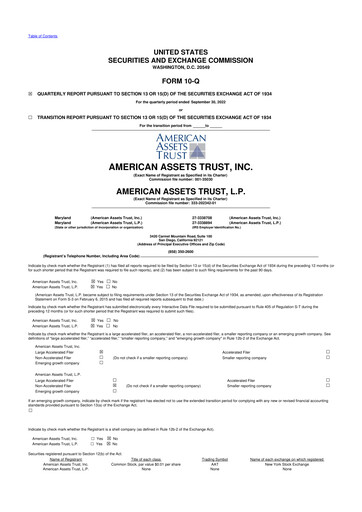 Vorschaubild American Assets Trust
 10-Q Quartalsbericht 2022 