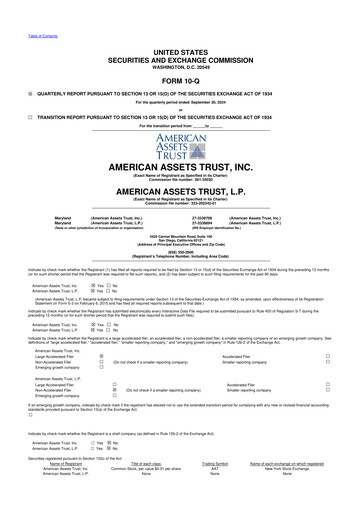Vorschaubild American Assets Trust
 10-Q Quartalsbericht 2024 