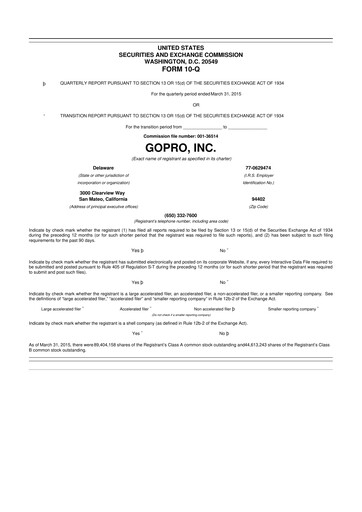 Thumbnail GoPro 10-Q Quarterly Report FY2015 