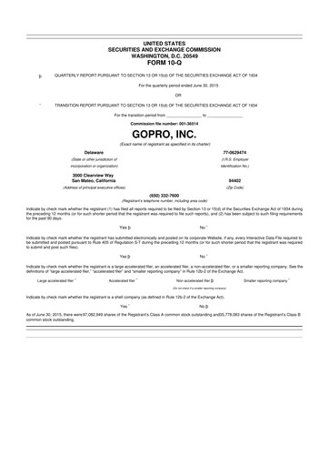 Thumbnail GoPro 10-Q Quarterly Report FY2015 