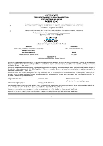 Thumbnail GoPro 10-Q Quarterly Report FY2018 
