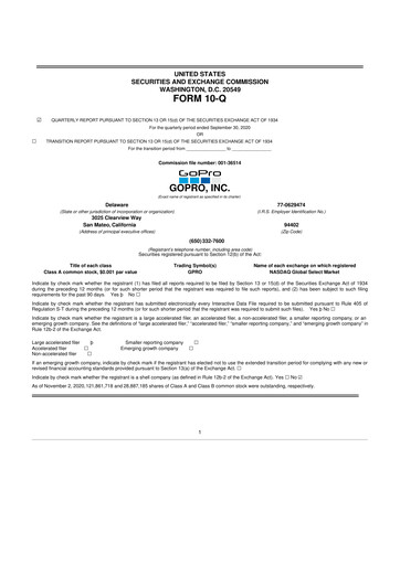 Thumbnail GoPro 10-Q Quarterly Report FY2020 