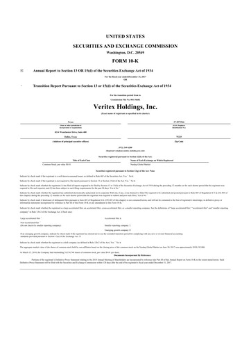 Thumbnail Veritex Holdings
 10-K Annual Report 2017