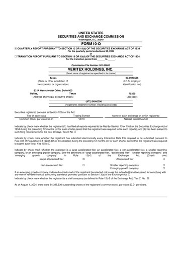 Thumbnail Veritex Holdings
 10-Q Quarterly Report FY2024 