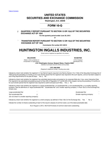 Thumbnail Huntington Ingalls Industries
 10-Q Quarterly Report FY2012 