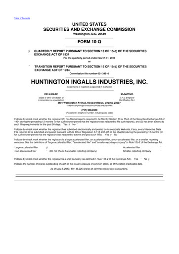 Thumbnail Huntington Ingalls Industries
 10-Q Quarterly Report FY2013 